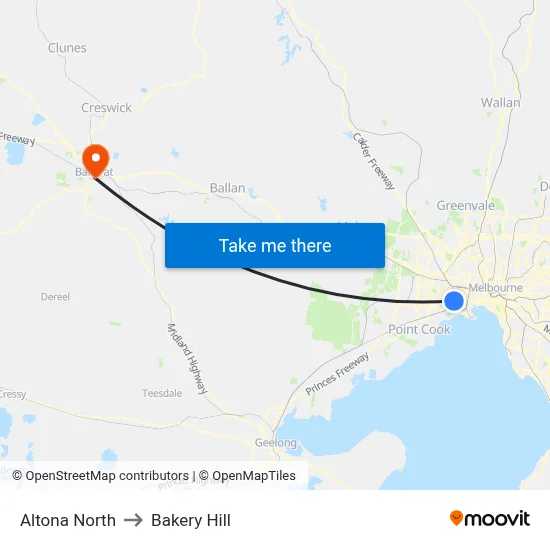 Altona North to Bakery Hill map