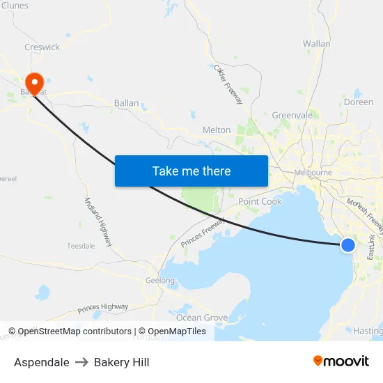 Aspendale to Bakery Hill map