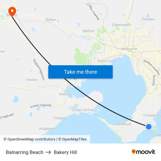 Balnarring Beach to Bakery Hill map