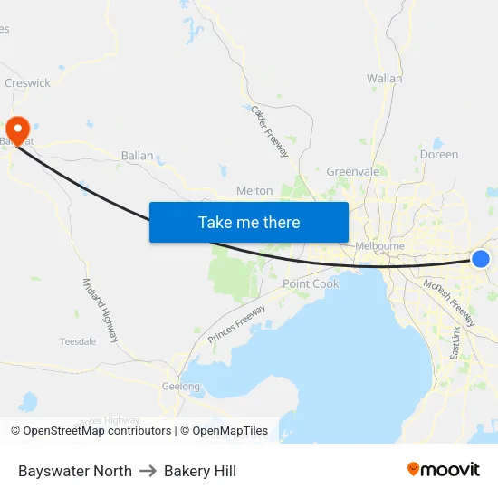 Bayswater North to Bakery Hill map