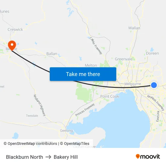 Blackburn North to Bakery Hill map
