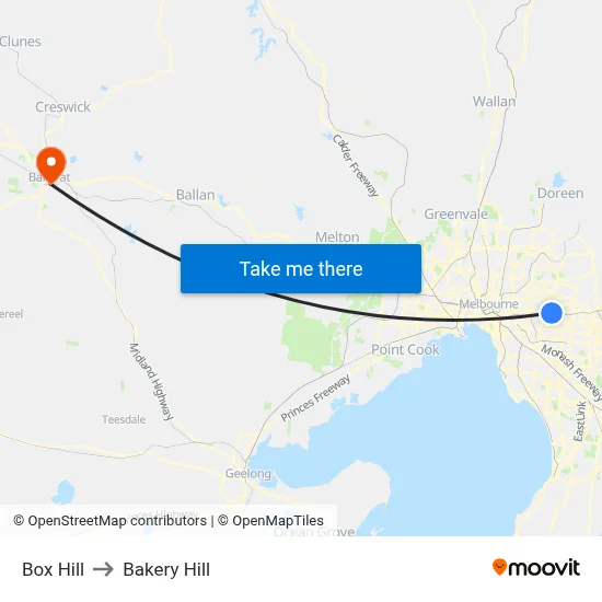 Box Hill to Bakery Hill map