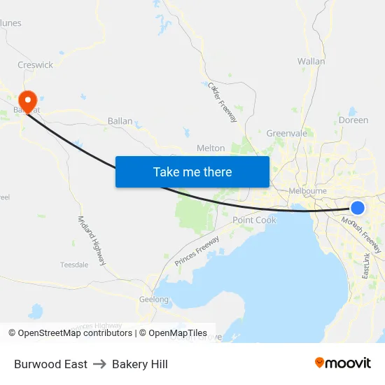 Burwood East to Bakery Hill map