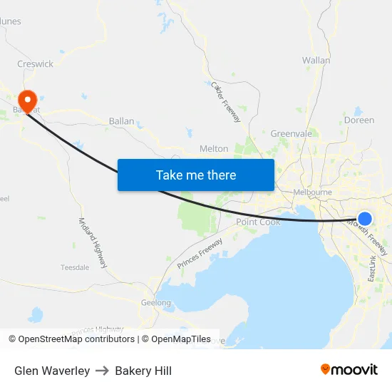 Glen Waverley to Bakery Hill map