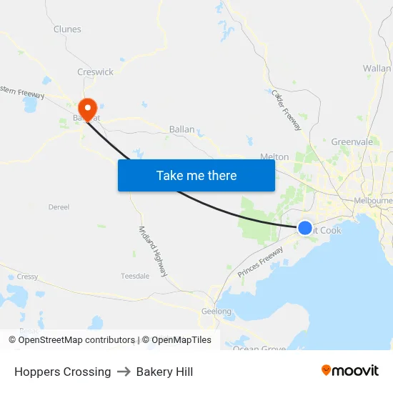 Hoppers Crossing to Bakery Hill map