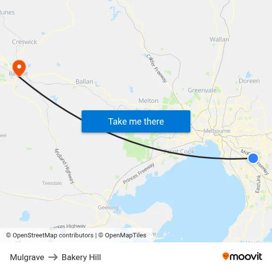 Mulgrave to Bakery Hill map