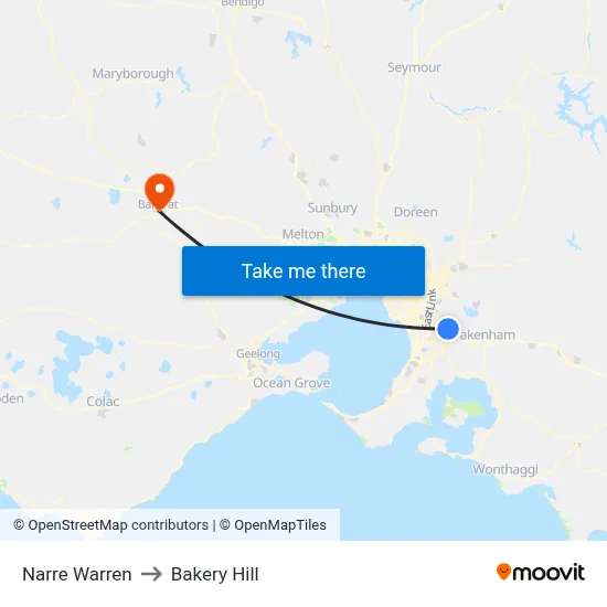 Narre Warren to Bakery Hill map