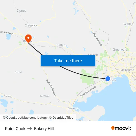 Point Cook to Bakery Hill map