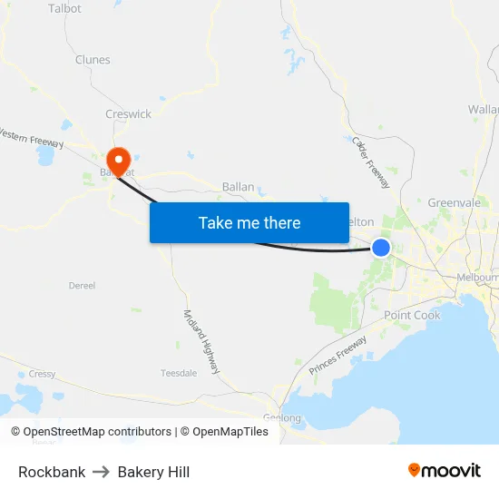 Rockbank to Bakery Hill map