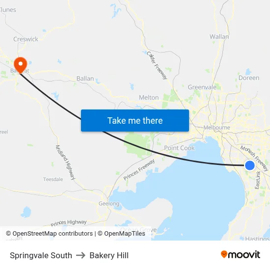 Springvale South to Bakery Hill map