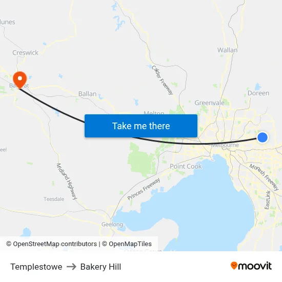 Templestowe to Bakery Hill map