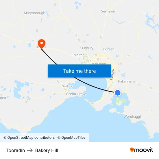 Tooradin to Bakery Hill map