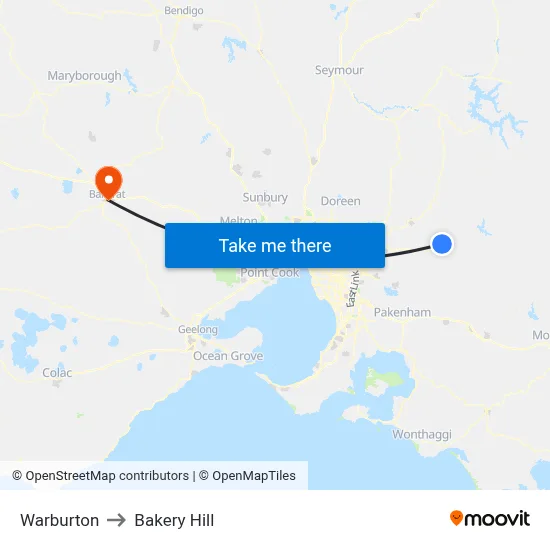 Warburton to Bakery Hill map