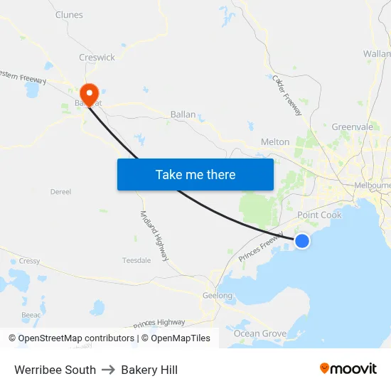 Werribee South to Bakery Hill map