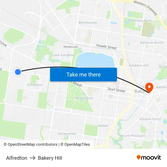 Alfredton to Bakery Hill map