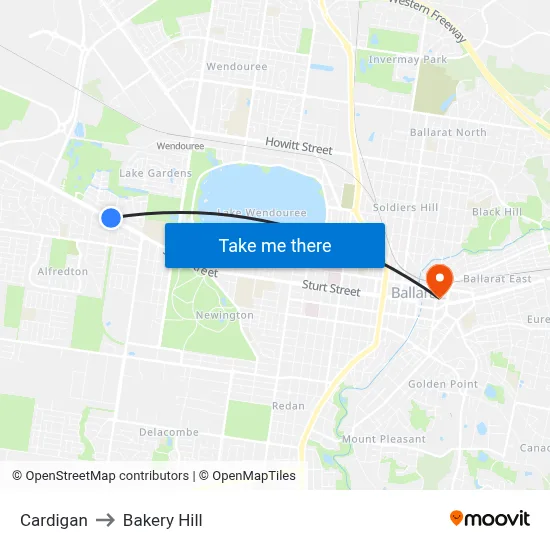 Cardigan to Bakery Hill map