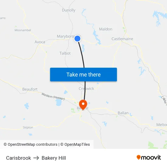 Carisbrook to Bakery Hill map