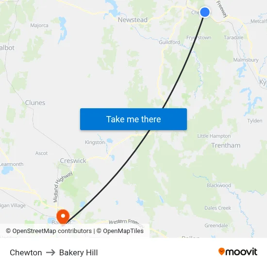 Chewton to Bakery Hill map