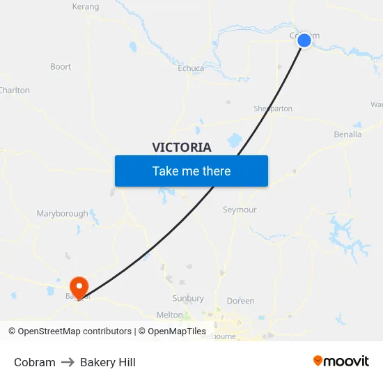 Cobram to Bakery Hill map