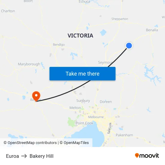Euroa to Bakery Hill map