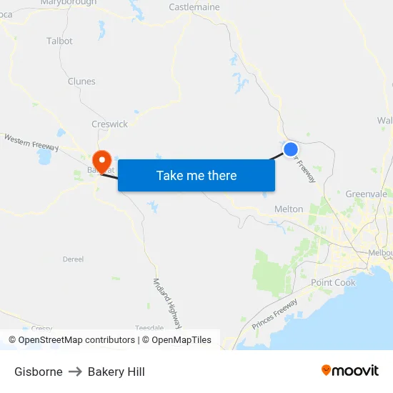 Gisborne to Bakery Hill map