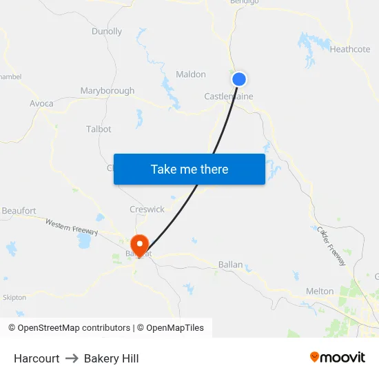 Harcourt to Bakery Hill map