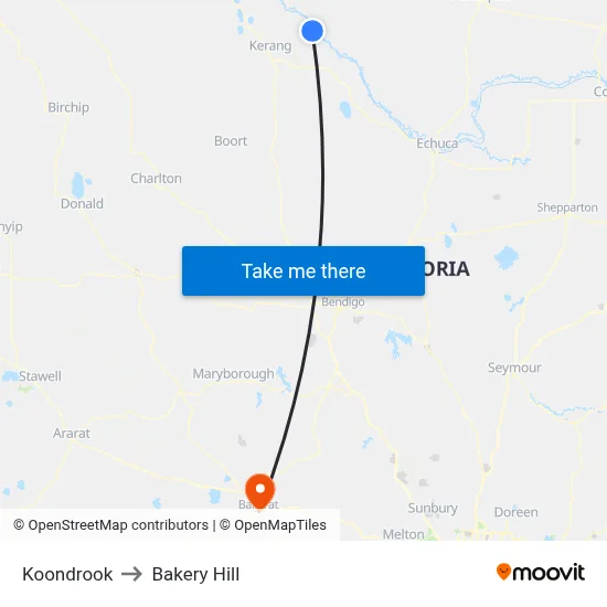 Koondrook to Bakery Hill map