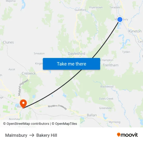 Malmsbury to Bakery Hill map