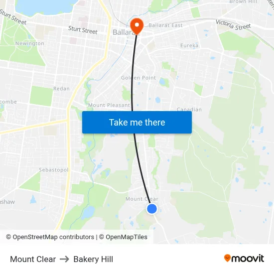 Mount Clear to Bakery Hill map
