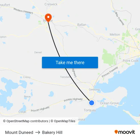 Mount Duneed to Bakery Hill map