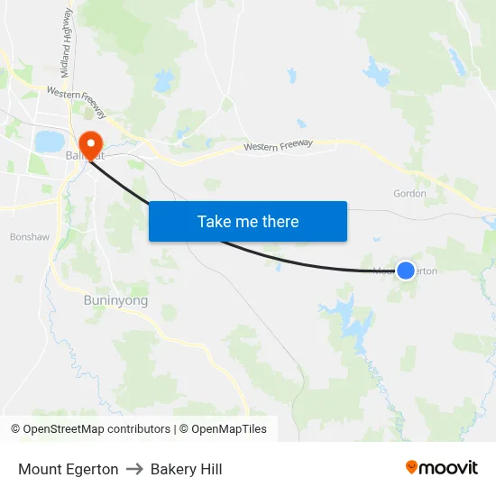 Mount Egerton to Bakery Hill map