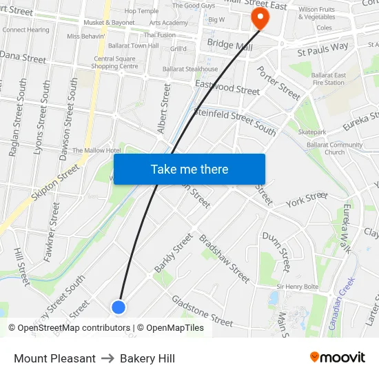 Mount Pleasant to Bakery Hill map