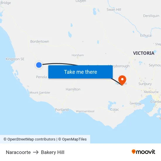Naracoorte to Bakery Hill map