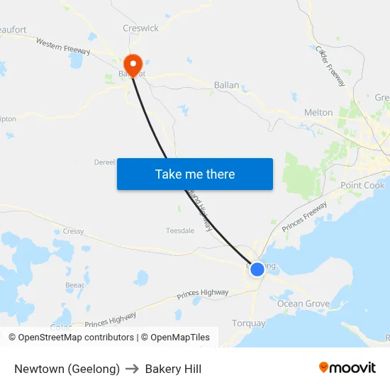 Newtown (Geelong) to Bakery Hill map