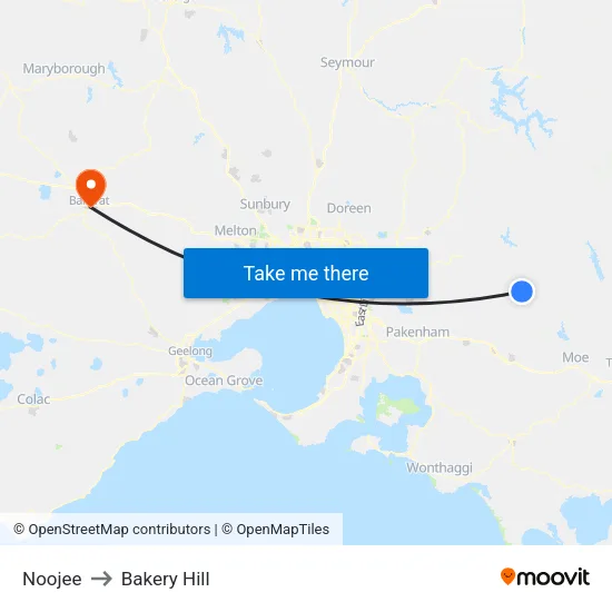 Noojee to Bakery Hill map