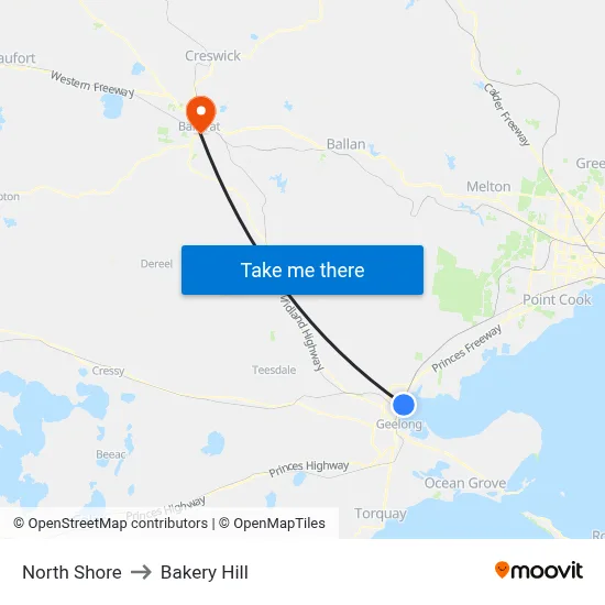 North Shore to Bakery Hill map