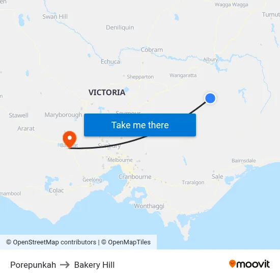 Porepunkah to Bakery Hill map