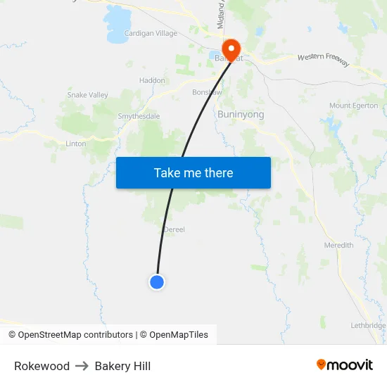 Rokewood to Bakery Hill map