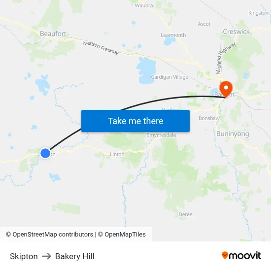 Skipton to Bakery Hill map