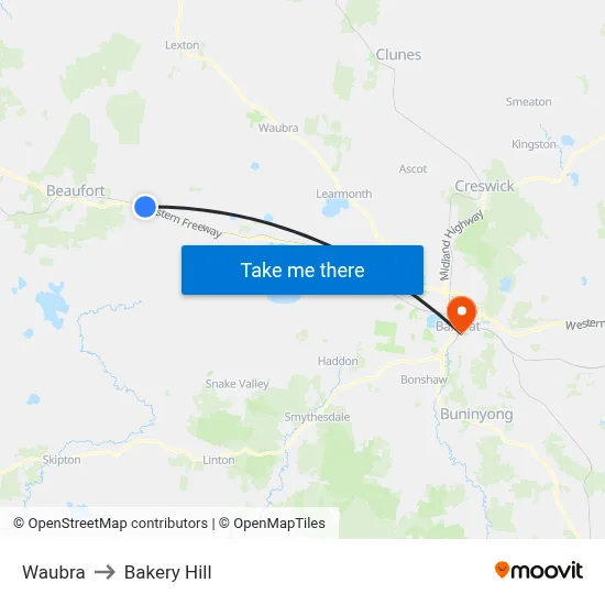 Waubra to Bakery Hill map