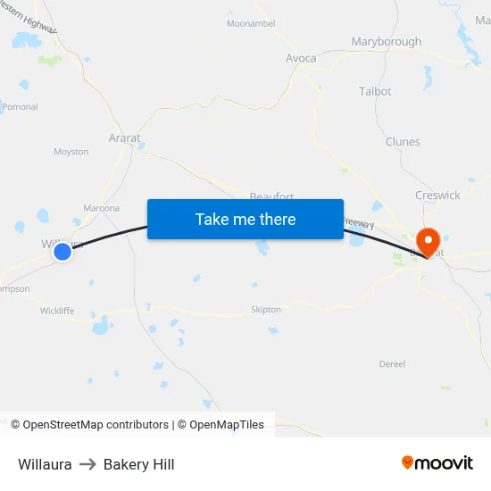 Willaura to Bakery Hill map