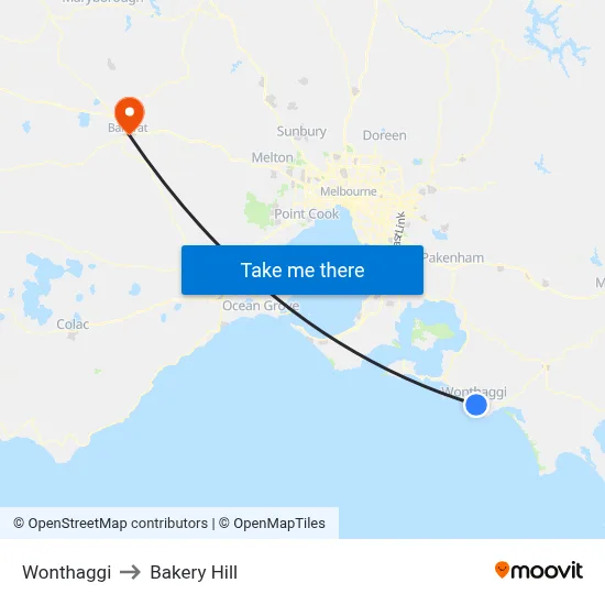 Wonthaggi to Bakery Hill map