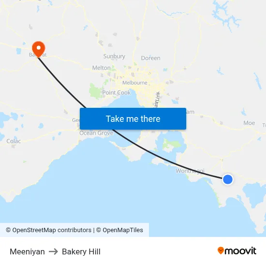 Meeniyan to Bakery Hill map