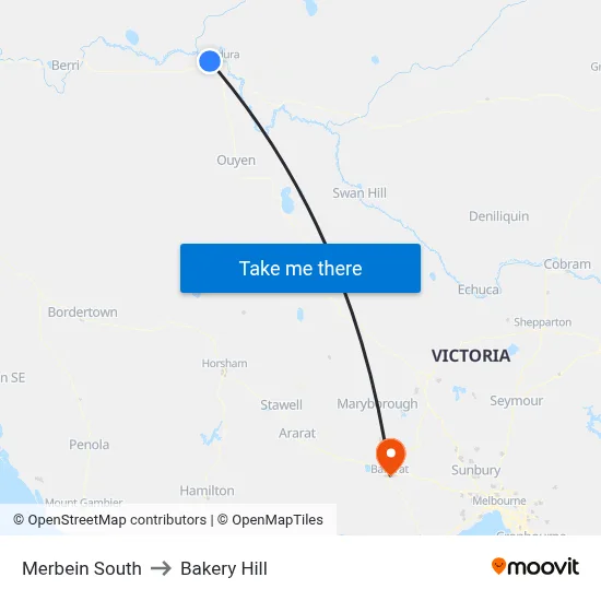 Merbein South to Bakery Hill map