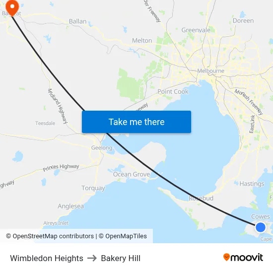 Wimbledon Heights to Bakery Hill map