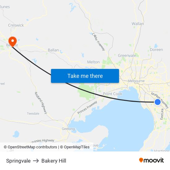 Springvale to Bakery Hill map