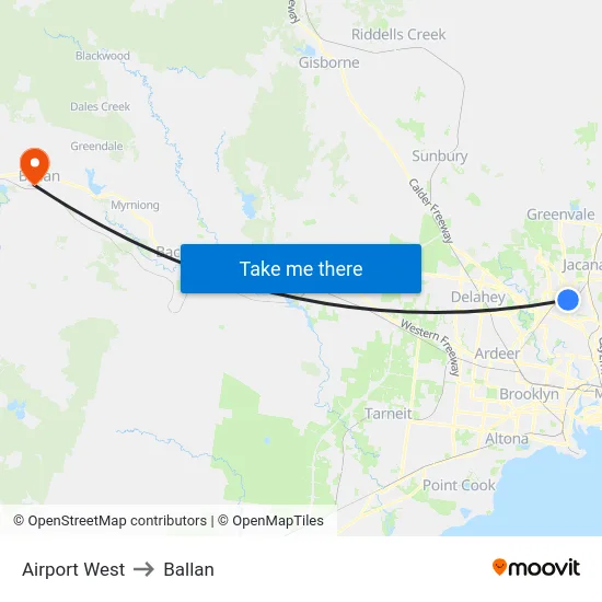 Airport West to Ballan map