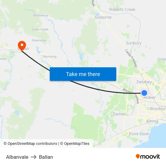 Albanvale to Ballan map