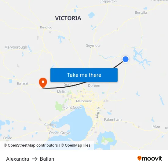Alexandra to Ballan map