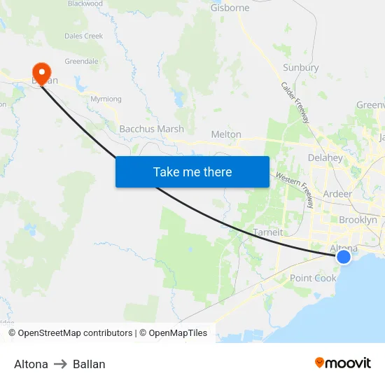 Altona to Ballan map